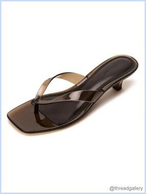 Jelly Thong Sandals Square Open Toe Kitten Heel Slide Flip Flops Women
